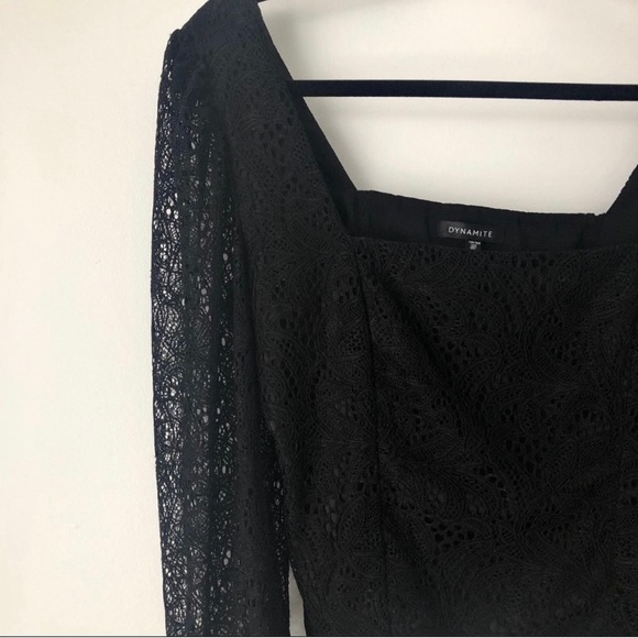 Black Lace Cropped Square Top - Picture 3 of 3